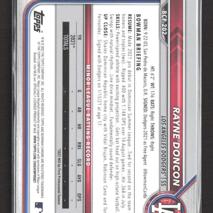 2022 Bowman Chrome Rayne Doncon #BCP-202 1st Bowman