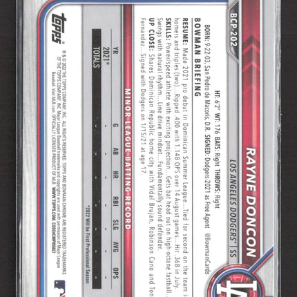 2022 Bowman Chrome Rayne Doncon #BCP-202 1st Bowman