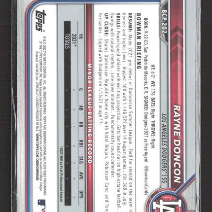 2022 Bowman Chrome Mojo Rayne Doncon #BCP-202 Refractor 1st Bowman