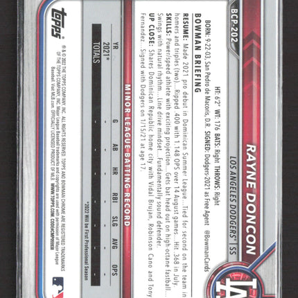 2022 Bowman Chrome mojo Rayne Doncon #BCP-202