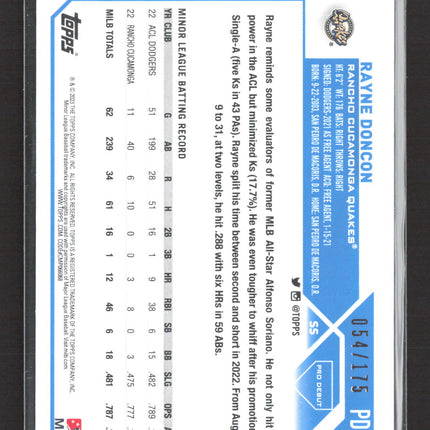 2023 Topps Pro Debut Rayne Doncon #PD-23 Blue Foil 054/175