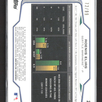 2014 Bowman Chrome Roenis Elias #28 Blue Refractor RC 72/99