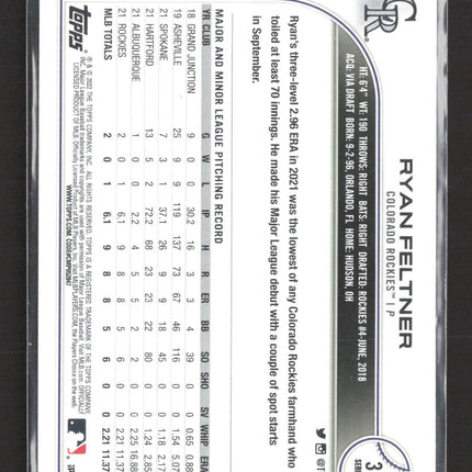 2022 Topps Series 2 Ryan Feltner #373 RC rainbow foil