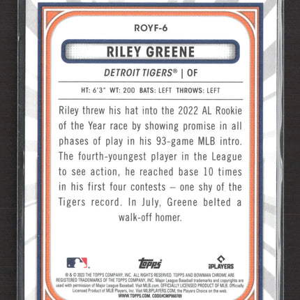 2023 Bowman Chrome Rookie of the Year Favorites Riley Greene #ROYF-6 RC