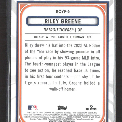 2023 Bowman Chrome Rookie of the Year Favorites Riley Greene #ROYF-6 RC