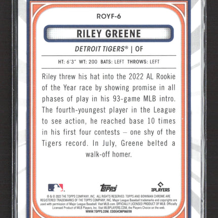 2023 Bowman Chrome Rookie of the Year Favorites Riley Greene #ROYF-6 RC