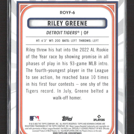 2023 Bowman Chrome Rookie of the Year Favorites Riley Greene #ROYF-6 Mojo RC