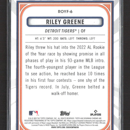 2023 Bowman Chrome Rookie of the Year Favorites Riley Greene #ROYF-6 RC