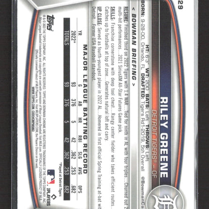 2023 Bowman Chrome Riley Greene #29 RC