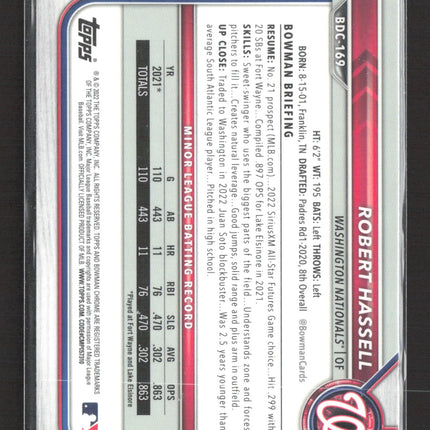 2022 Bowman Chrome Draft Robert Hassell #BDC-169 Speckle Refractor