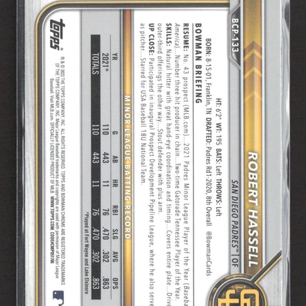 2022 Topps Bowman Chrome Robert Hassell #BCP-133