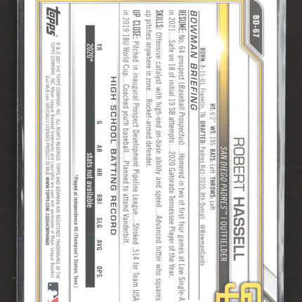 2021 Bowman Draft Robert Hassell #BD-67 Sky Blue Paper 275/499