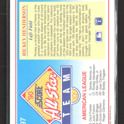 1991 Score All-Star Rickey Henderson #397