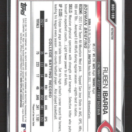 2021 Bowman Draft Chrome Ruben Ibarra #BDC-189 Refractor