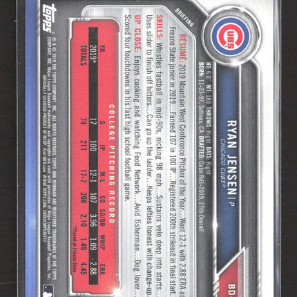 2019 Bowman Draft Ryan Jensen #BD-91 Purple 056/250