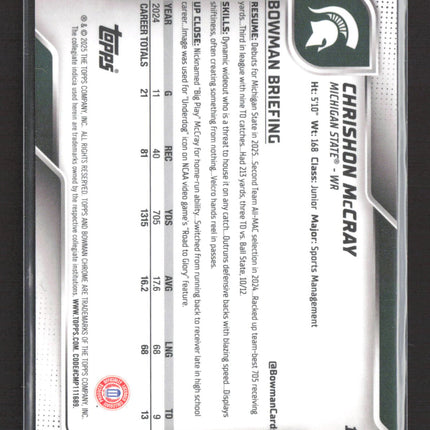 2025 Bowman Chrome University Chrishon McCray #155 1st Gold Sapphire /50