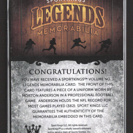 2009 Sportkings Volume No. 3 Legends Memorabilia Morten Andersen #LSM-42 Jersey