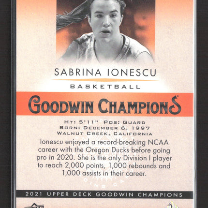 2021 Upper Deck Goodwin Champions Sabrina Ionescu #GB-7 Glow Board