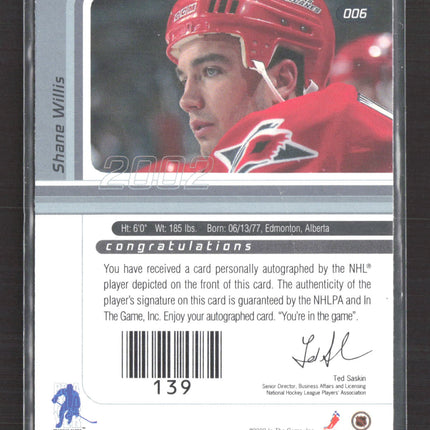 2002 In The Game Signature Series Shane Willis #006 auto Auto