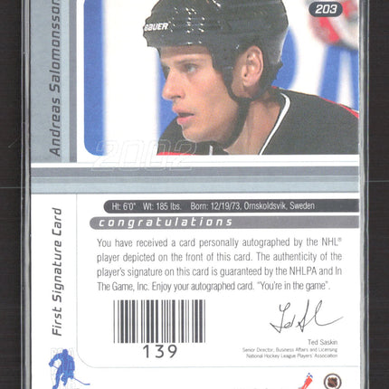 2002 In The Game Signature Series Andreas Salomonsson #203 auto gold