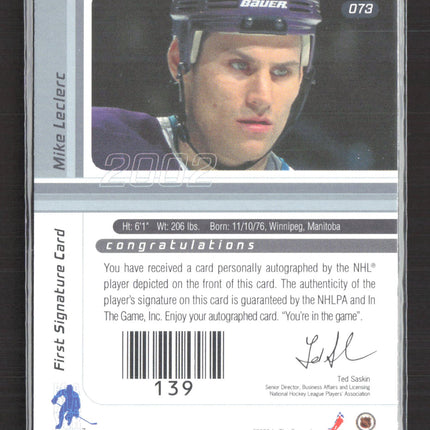 2002 In The Game Signature Series First Signature Card Mike Leclerc #073 auto Auto