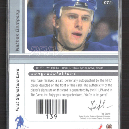 2002 In The Game Signature Series Nathan Dempsey #071 auto Auto