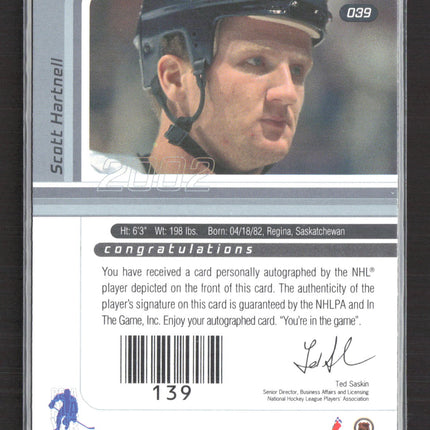 2002 In The Game Signature Series Scott Hartnell #039 auto gold