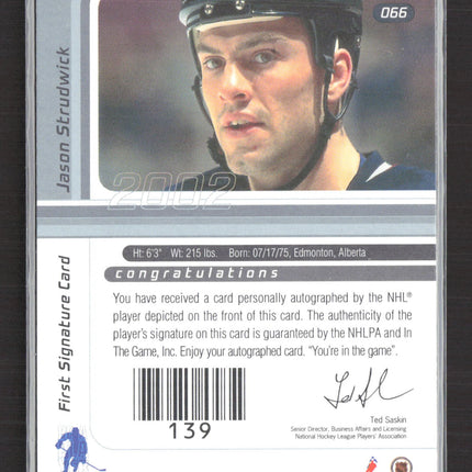 2002 In The Game Signature Series Jason Strudwick #139 auto Auto