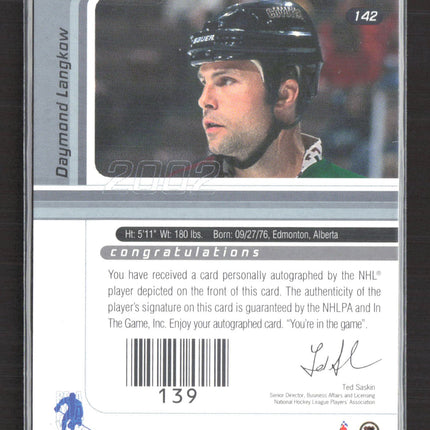 2002 In The Game Signature Series Daymond Langkow #142 auto Auto
