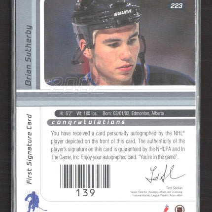 2002 In The Game Signature Series Brian Sutherby #223 auto First Signature Card Auto