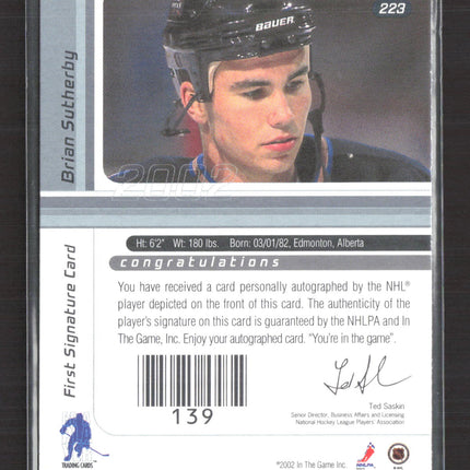 2002 In The Game Signature Series Brian Sutherby #223 auto Auto