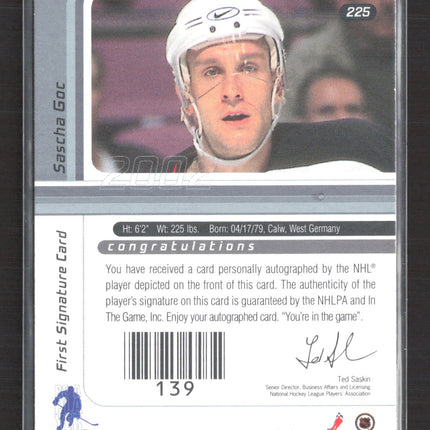 2002 In The Game Signature Series Sascha Goc #225 auto Auto