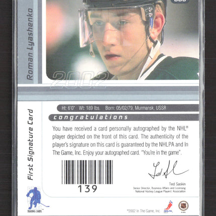 2002 In The Game Signature Series Roman Lyashenko #139 auto Auto