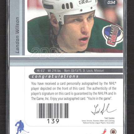 2002 In The Game Signature Series Landon Wilson #139 auto Auto