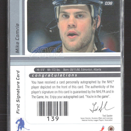 2002 In The Game Signature Series Mike Comrie #139 auto Auto