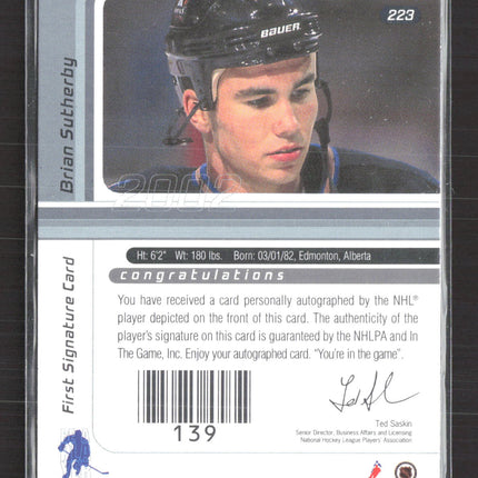 2002 In The Game Signature Series Brian Sutherby #223 auto Auto