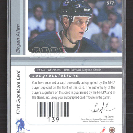 2002 In The Game Signature Series Bryan Allen #077 auto gold