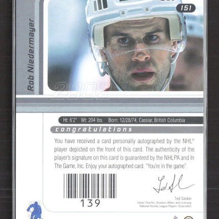 2002 In The Game Signature Series Rob Niedermayer #151 auto gold