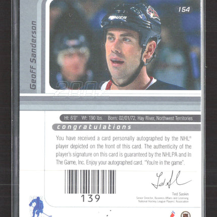 2002 In The Game Signature Series Geoff Sanderson #154 auto gold