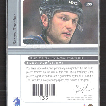 2002 In The Game Signature Series Sergei Gonchar #200 auto gold