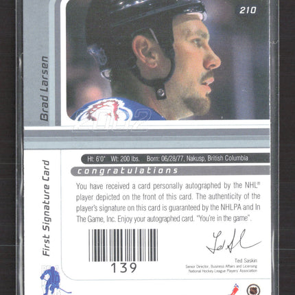 2002 In The Game Signature Series Brad Larsen #210 auto First Signature gold