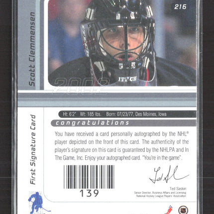 2002 In The Game Signature Series Scott Clemmensen #216 auto gold