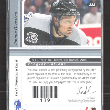 2002 In The Game Signature Series Jimmie Olvestad #222 auto gold