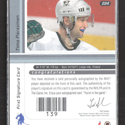 2002 In The Game Signature Series Timo Parssinen #224 auto gold