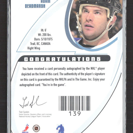 2002 In The Game BAP Signature Series Adam Deadmarsh #139 auto Auto