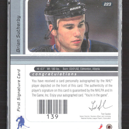 2002 In The Game Signature Series Brian Sutherby #223 auto Auto