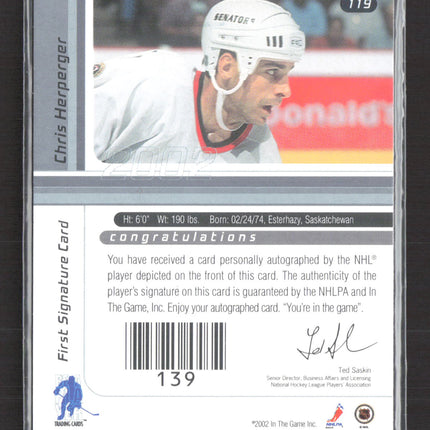 2002 In The Game Signature Series Chris Herperger #119 auto Auto