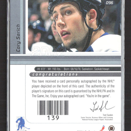 2002 In The Game Signature Series Cory Sarich #096 auto Auto