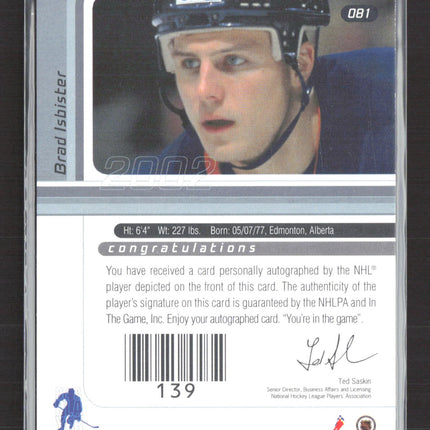 2002 In The Game Signature Series Brad Isbister #081 auto Auto