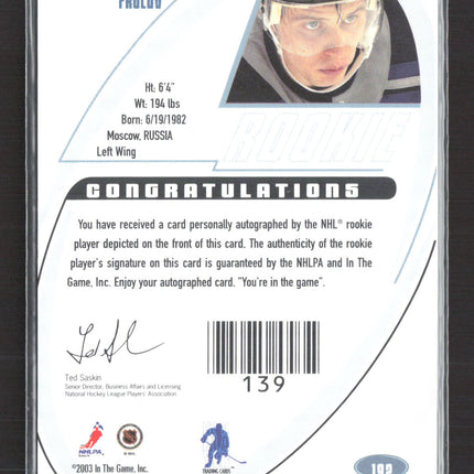 2003 In The Game Signature Rookie Alexander Frolov #192 auto Auto